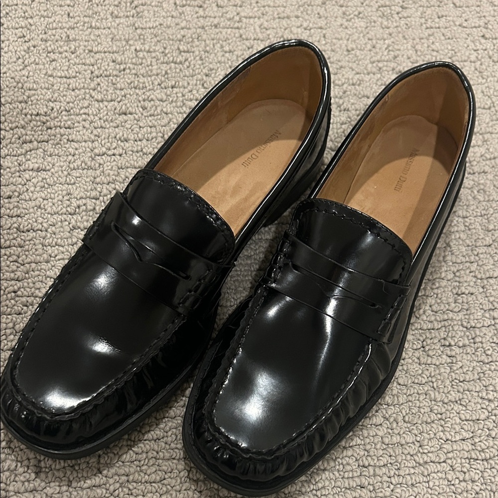 Massimo Dutti Glossy Black Loafers